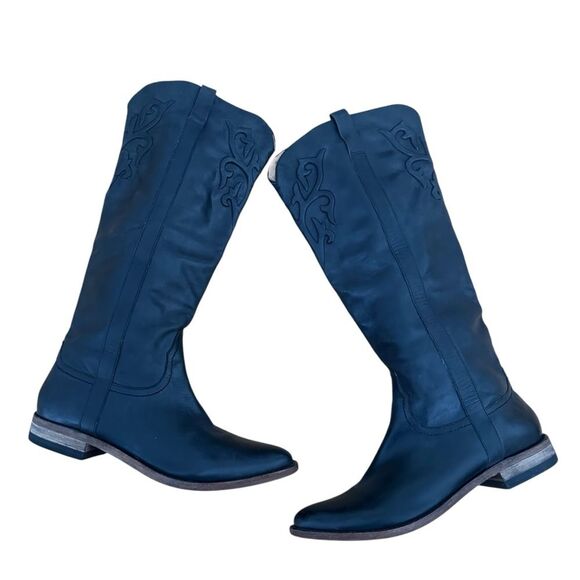 Lucchese Shoes - Spirit Lucchese Tall Western Leather Riding Boot - Navy Blue, size 8.5